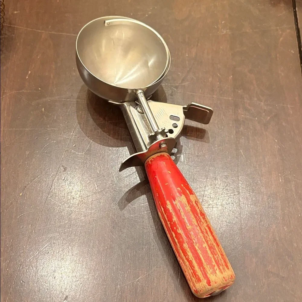 Vintage Ice Cream Scoop with Red Wood Handle